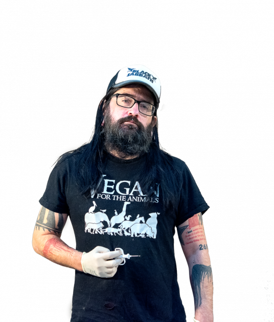 Modifikátor Marek v tričku "Vegan - For the animals"